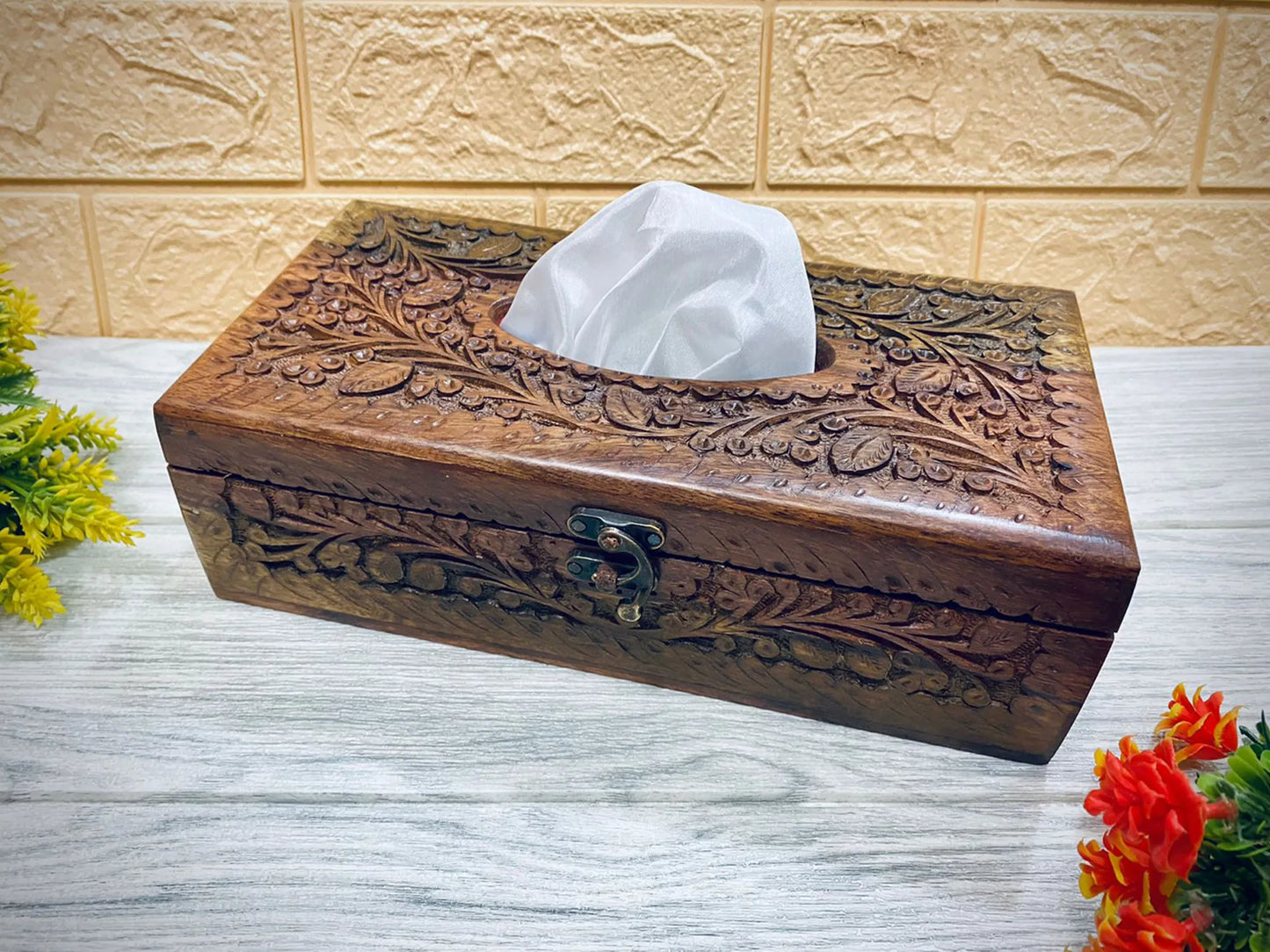 Handcrafted Wooden Tissue Box Holder – Elegant Rectangular Décor Cover  Short Description (Shopify):