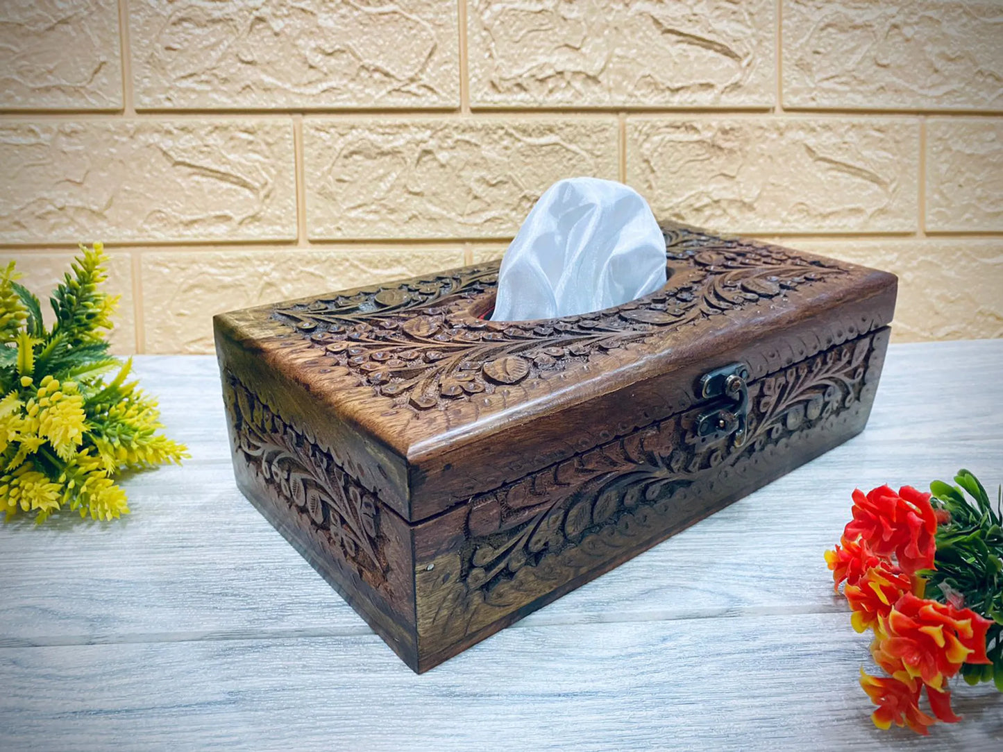 Handcrafted Wooden Tissue Box Holder – Elegant Rectangular Décor Cover  Short Description (Shopify):